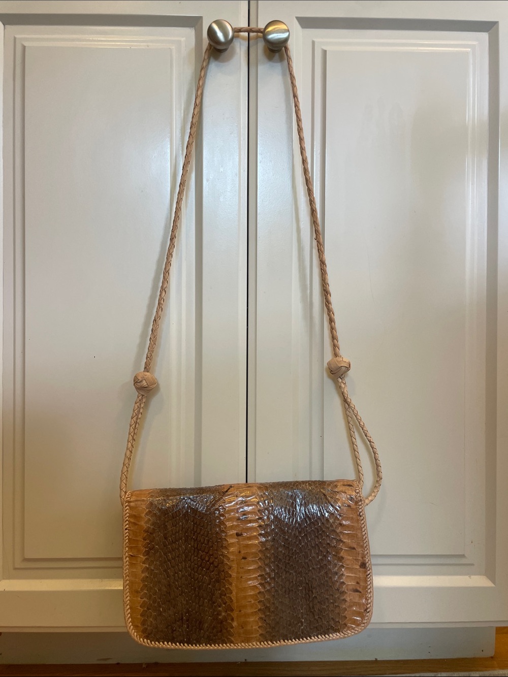 Snakeskin Shoulder Bag in Tan and Brown